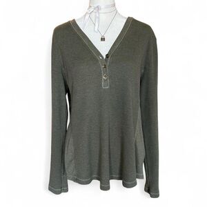 Eddie Bauer cozy waffle knit green long sleeve henley L